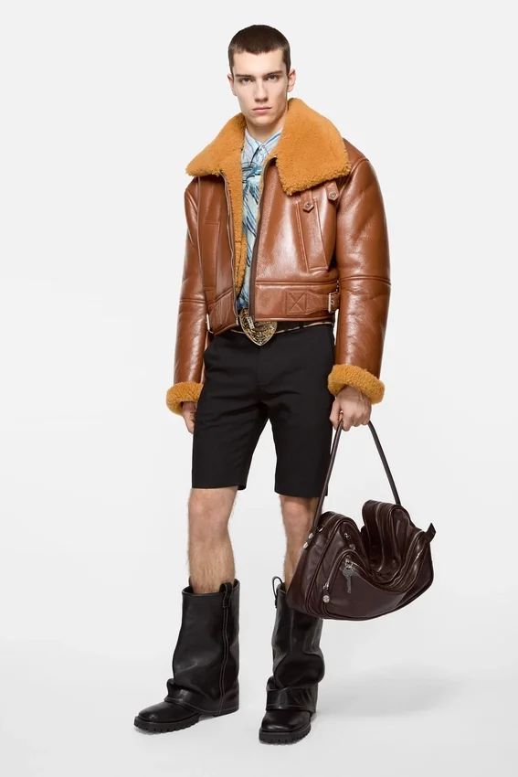 Bikerjacka i shearling