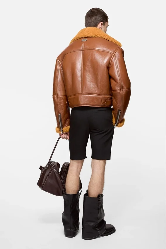 Bikerjacka i shearling