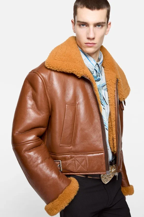 Bikerjacka i shearling