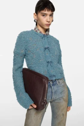 Cardigan i ull med rosett