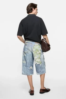 Denimshorts med trompe-l’œil-effekt