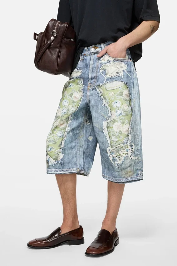 Denimshorts med trompe-l’œil-effekt