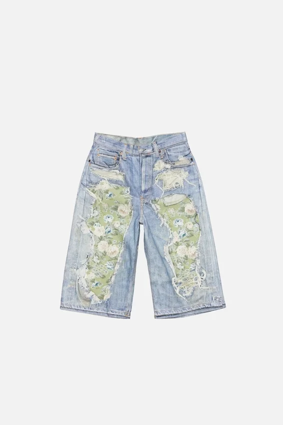 Denimshorts med trompe-l’œil-effekt