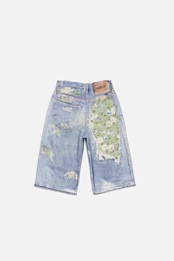 Denimshorts med trompe-l’œil-effekt