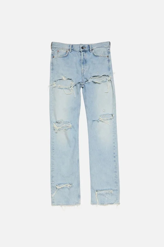 Jeans i regular fit med slitna detaljer – 2010F