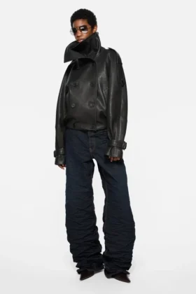 Kort lädertrenchcoat