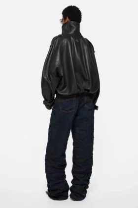 Kort lädertrenchcoat