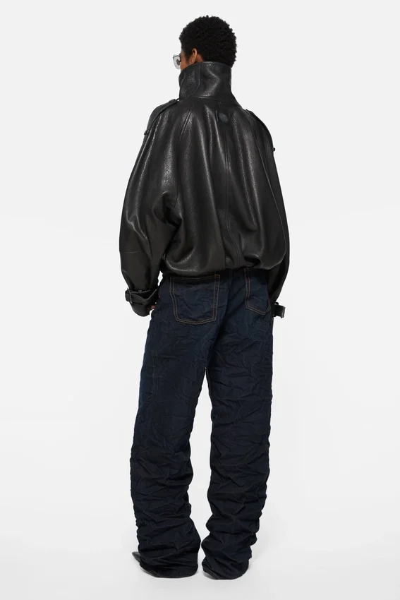 Kort lädertrenchcoat