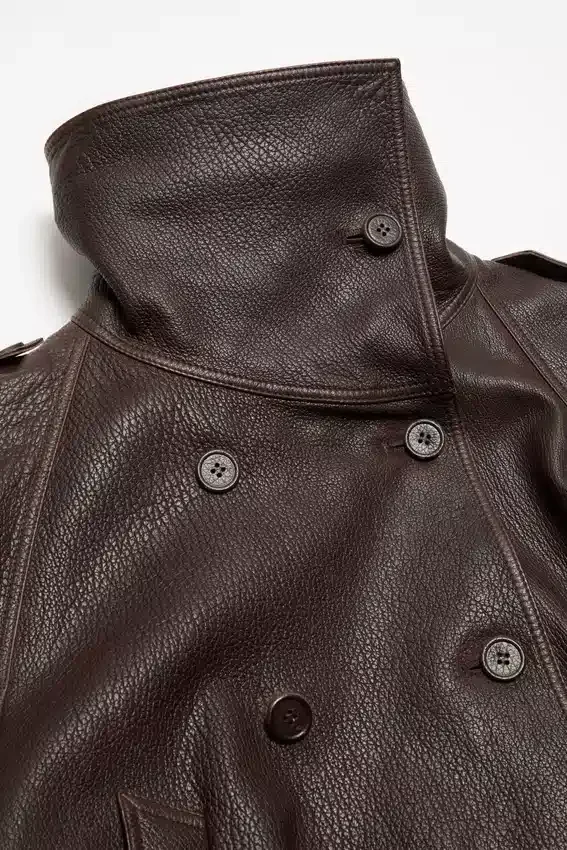 Kort lädertrenchcoat