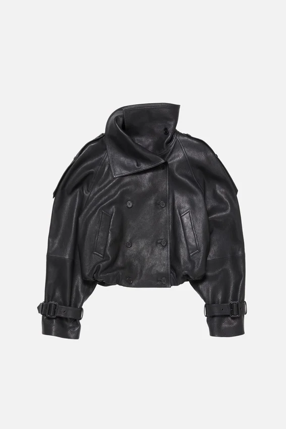 Kort lädertrenchcoat
