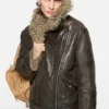 Läderjacka i shearling