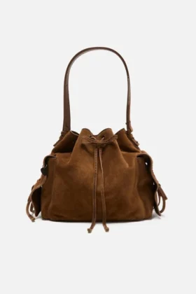 Multipocket-bucketväska i mocka
