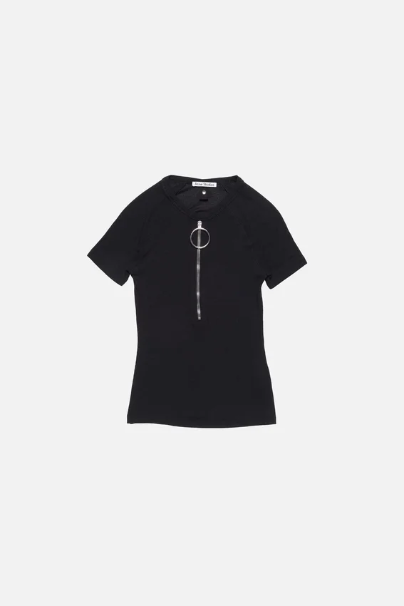 Ribbad T-shirt med dragkedja