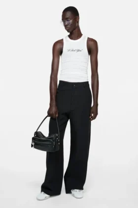 Skrynklig tanktop med tryck