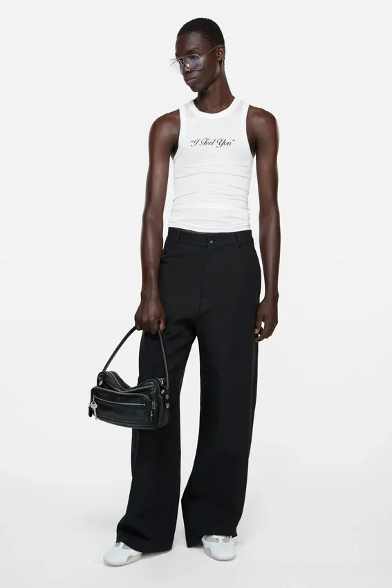 Skrynklig tanktop med tryck