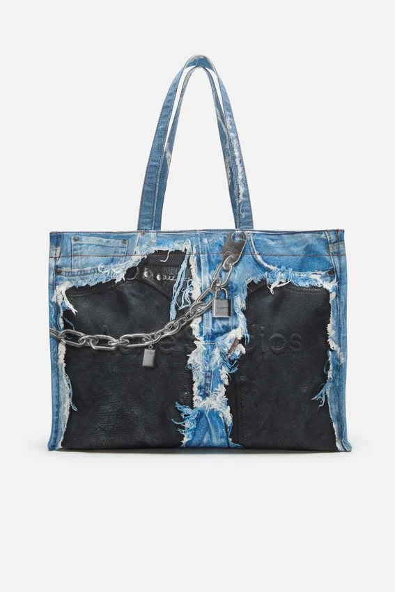 tote-väska med denimtryck