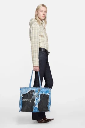 tote-väska med denimtryck