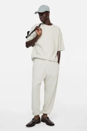 Tvättade fleece-joggingbyxor
